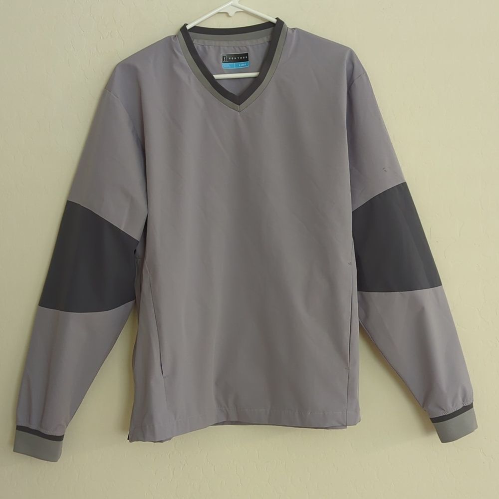 PGA Tour Golf V-neck Wind Breaker Pull Over Grey Long Sleeve - Size S